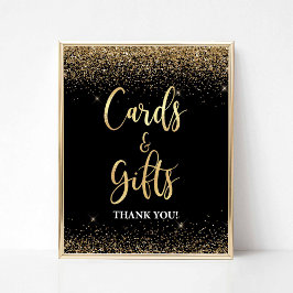 カードとギフトパーティーサインブラック&金ゴールドグリッター ポスター