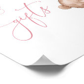 カードとギフトピンクのテディベア赤ちゃんシャワーのサイン ポスター (角)