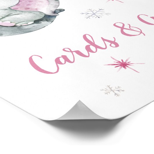 カードとギフトピンク象ガールベビーシャワーのサイン ポスター (角)