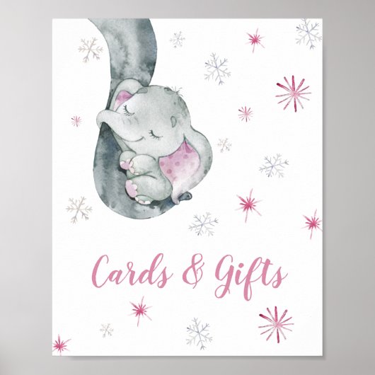 カードとギフトピンク象ガールベビーシャワーのサイン ポスター (正面)