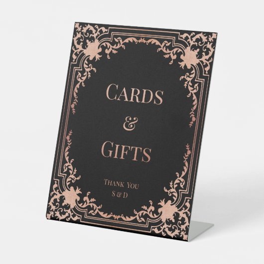 カードとギフトブラックピンク結婚ズのエレガントヴィンテージ 台座サイン (正面)