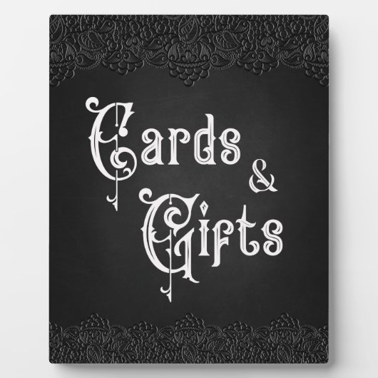 カードとギフトブラックレースゴシッ結婚クのテーブルサイン フォトプラーク (正面)