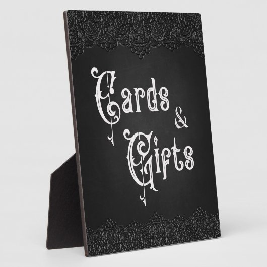 カードとギフトブラックレースゴシッ結婚クのテーブルサイン フォトプラーク (側面)