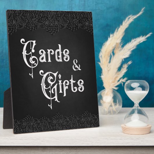 カードとギフトブラックレースゴシッ結婚クのテーブルサイン フォトプラーク (側面)