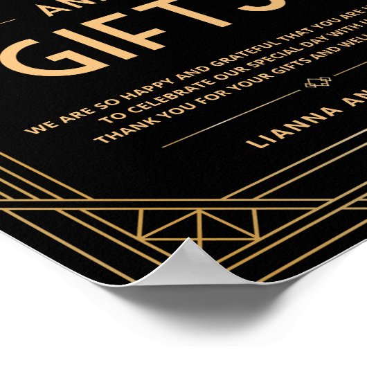 カードとギフトブラック金ゴールド結婚アールデコのサイン ポスター (角)