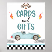 カードとギフトブルーレースカー2速誕生日 ポスター (正面)
