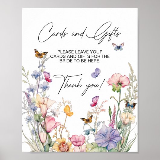カードとギフトブルーワイルドフラワーブライダルシャワー ポスター (正面)