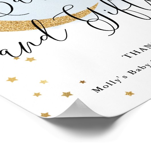 カードとギフトブルー金ゴールドムーンベビーシャワーテーブル ポスター (角)