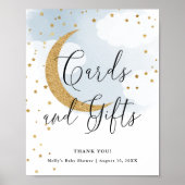 カードとギフトブルー金ゴールドムーンベビーシャワーテーブル ポスター (正面)