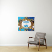 カードとギフトブルー |金ゴールド王室のツインベイビーシャワー タペストリー (インサイチュ(横))