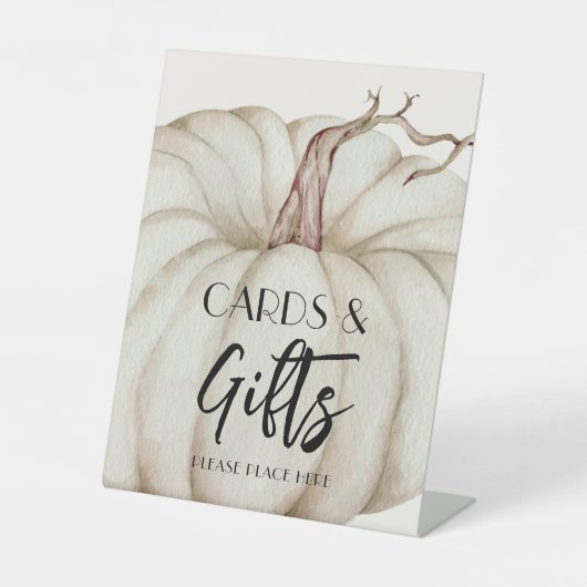 カードとギフトホワイトカボチャ赤ちゃんシャワー 台座サイン (正面)