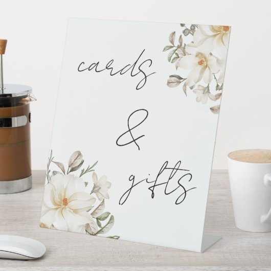 カードとギフトホワイトフローラブライダルシャワースクリプト 台座サイン (インサイチュ)