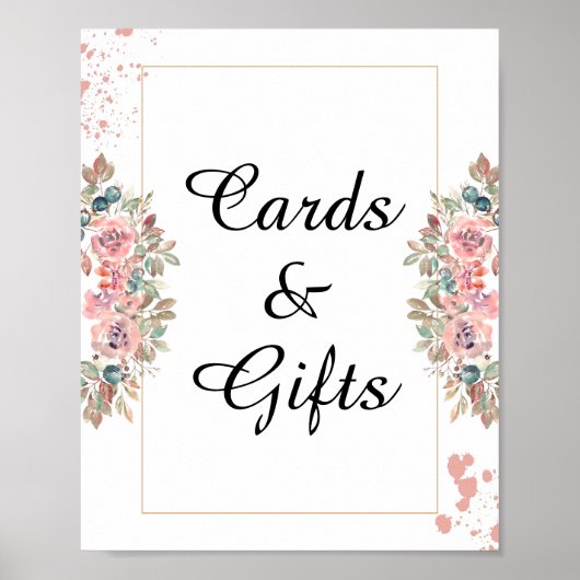 カードとギフトモダンバラ金ゴールド結婚フローラ ポスター (正面)