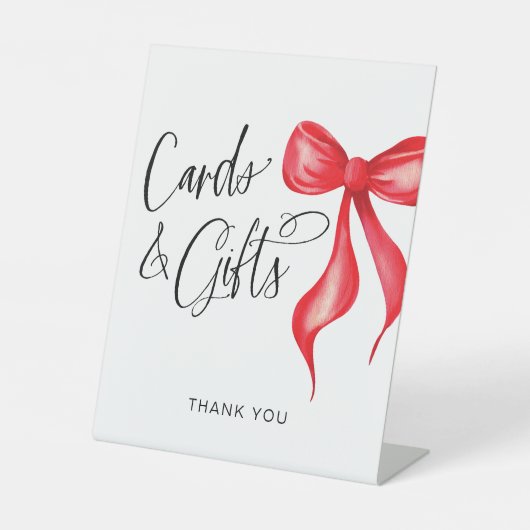 カードとギフトレッドウォーター色の弓 台座サイン (正面)