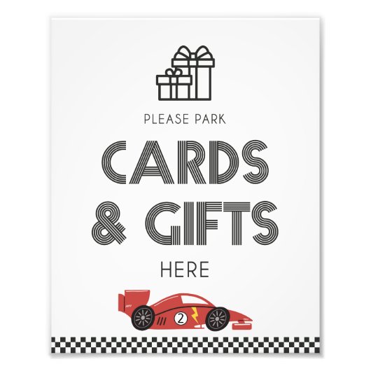 カードとギフトレースカーのパーティー記号 フォトプリント            (正面)