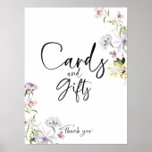 カードとギフトワイルドフラワーのブライダルシャワーサイン ポスター (正面)