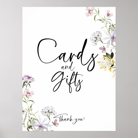 カードとギフトワイルドフラワーのブライダルシャワーサイン ポスター (正面)