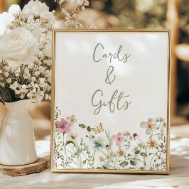 カードとギフトワイルドフラワーのブライダルシャワーサイン ポスター