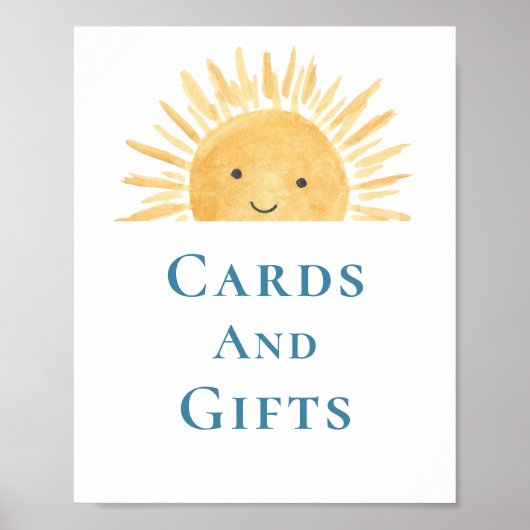 カードとギフト太陽をテーマにした赤ちゃんシャワーのサイン ポスター (正面)