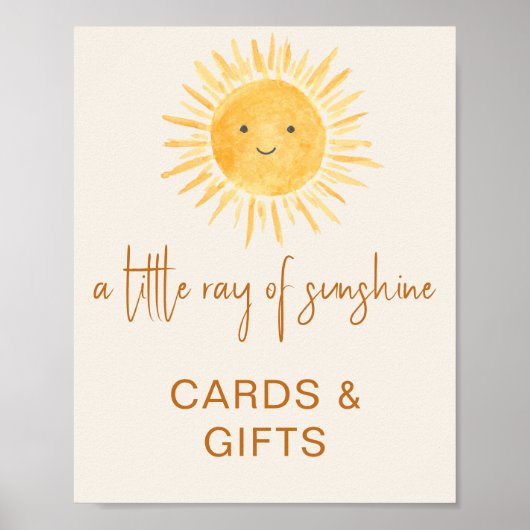 カードとギフト太陽をテーマにした赤ちゃんシャワーのサイン ポスター (正面)