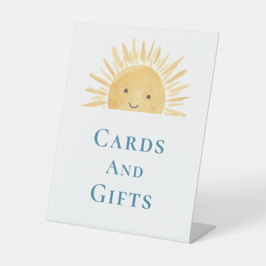 カードとギフト太陽をテーマにした赤ちゃんシャワー 台座サイン (正面)