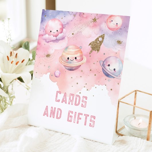 カードとギフト宇宙惑星の誕生日パーティー 台座サイン