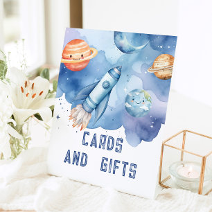 カードとギフト宇宙惑星の誕生日パーティー 台座サイン