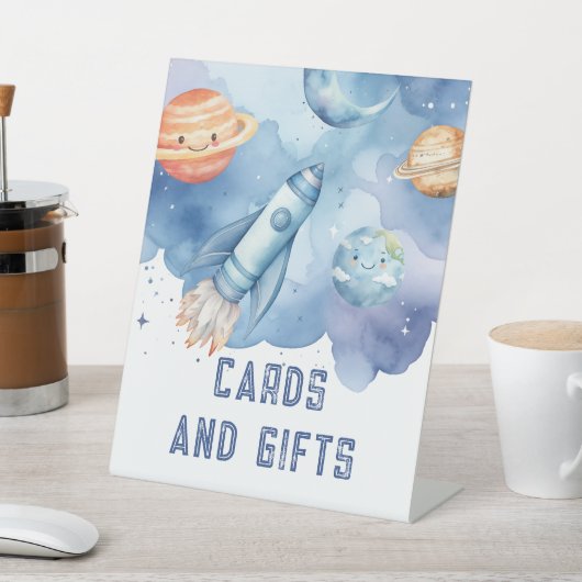 カードとギフト宇宙惑星の誕生日パーティー 台座サイン (インサイチュ)