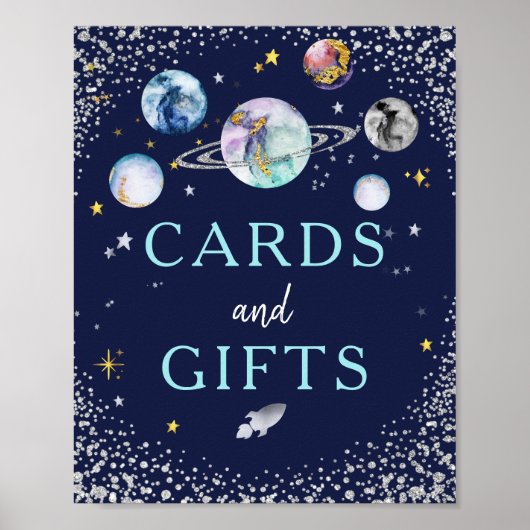 カードとギフト宇宙銀河系誕生日パーティー ポスター (正面)