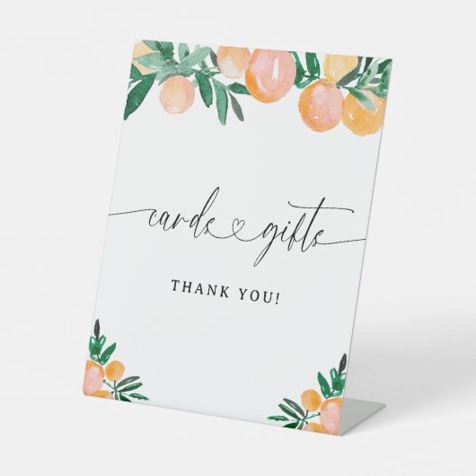 カードとギフト小さなかわいこちゃん柑橘系ベビーシャワー 台座サイン (正面)