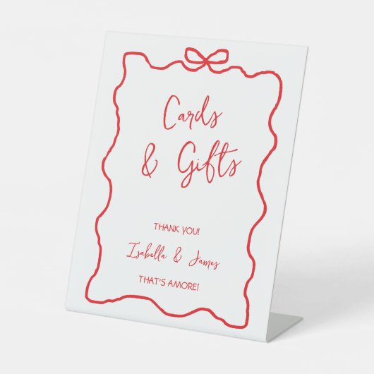 カードとギフト手描き波打ちカップルのシャワー 台座サイン (正面)