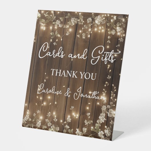 カードとギフト木製のサイン文字列ライトホワイトフローラ 台座サイン (正面)