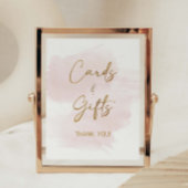 カードとギフト水の色の赤面と金ゴールドシャワーのサイン ポスター