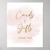 カードとギフト水の色の赤面と金ゴールドシャワーのサイン ポスター (正面)