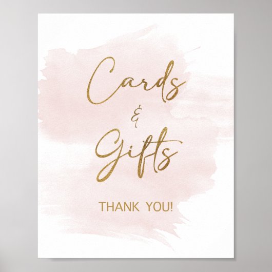 カードとギフト水の色の赤面と金ゴールドシャワーのサイン ポスター (正面)