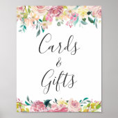 カードとギフト水色パステルシックフローラサイン ポスター (正面)