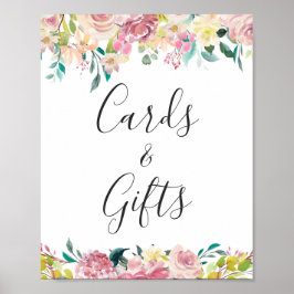 カードとギフト水色パステルシックフローラサイン ポスター