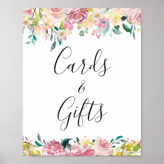 カードとギフト水色パステルシックフローラサイン ポスター (正面)