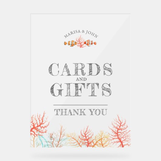 カードとギフト珊瑚と魚の結婚水色 アクリルサイン (正面)