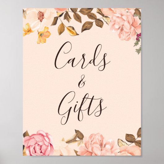 カードとギフト珊瑚エレガントヴィンテージフローラ標識 ポスター (正面)