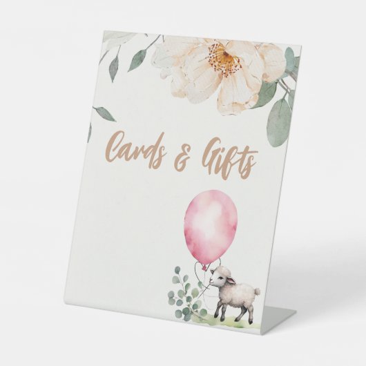 カードとギフト甘い子羊の赤ちゃんシャワー 台座サイン (正面)