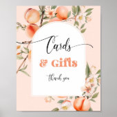 カードとギフト甘い桃の水色誕生日 ポスター (正面)