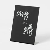 カードとギフト白黒結婚テーブル 台座サイン (正面)
