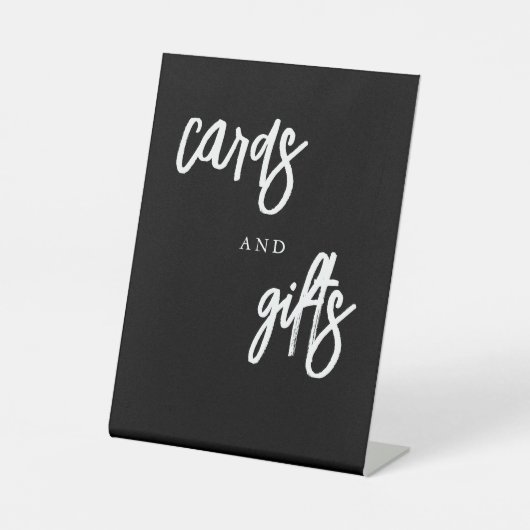 カードとギフト白黒結婚テーブル 台座サイン (正面)
