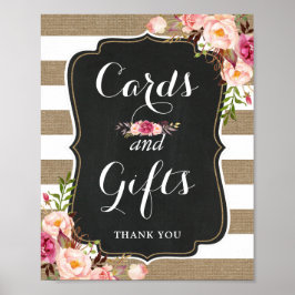 カードとギフト素朴Burlapフローラの結婚サイン ポスター