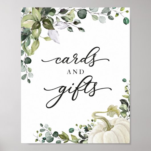 カードとギフト緑の秋赤ちゃんシャワーのサイン ポスター (正面)