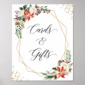 カードとギフト署名クリスマスポインセチアフローラ ポスター (正面)