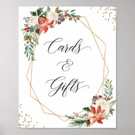 カードとギフト署名クリスマスポインセチアフローラ ポスター