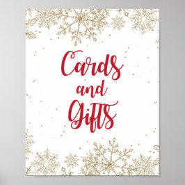 カードとギフト誕生日赤と金ゴールドの雪 ポスター