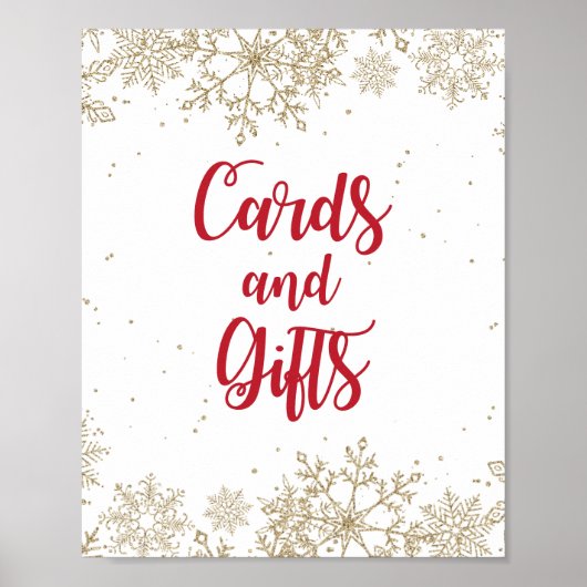 カードとギフト誕生日赤と金ゴールドの雪 ポスター (正面)